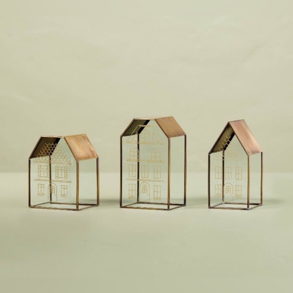 Hearth & Hand Magnolia Decorative Glass Houses House Set (Pack of 3)‎ Christmas